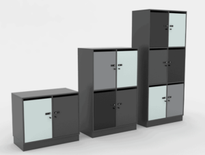 Quadro Lockers | locker-enhed i højder op til 8 låger og dybder 430 mm eller 550 mm, designet til at organisere personlige ejendele med fokus på privat ejendom og aflåsning ￼