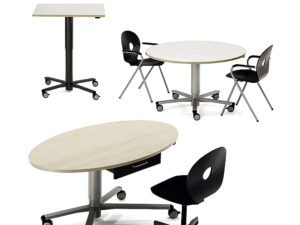 RondoLift kateder | hæve-sænkebord med trinløs gasjustering og mobil konstruktion der giver fleksibel arbejdsplads i undervisningsmiljøer