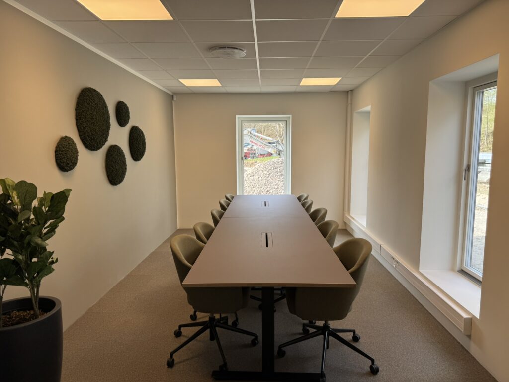 Domicil indretning erhverv | professionel kontorindretning med reception, møderum og arbejdsstationer i moderne virksomhed