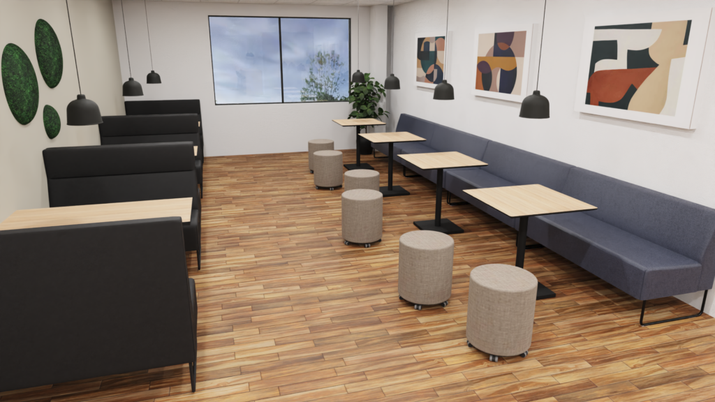 Studiemiljø ergonomi | indretning med komfortable møbler der understøtter lange studieperioder og varierede arbejdsstillinger